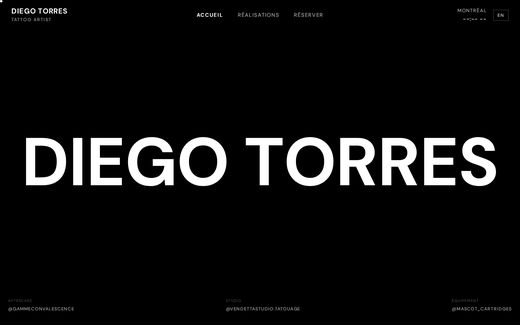 Diego Torres tattoo site — oversized wordmark on black