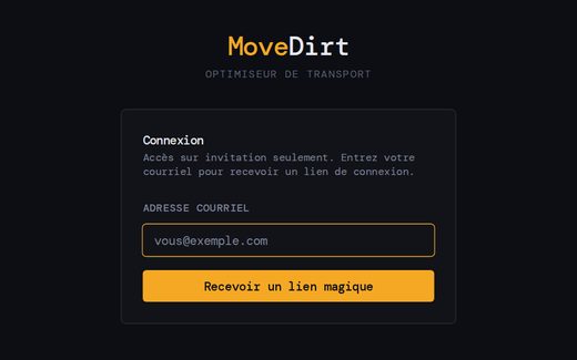 MoveDirt haul optimizer — invite-only sign-in screen